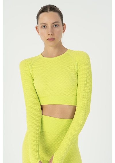 Maraton Slimfit Kadın Bisiklet Yaka Neon Yeşil Crop Top Neon Yeşil