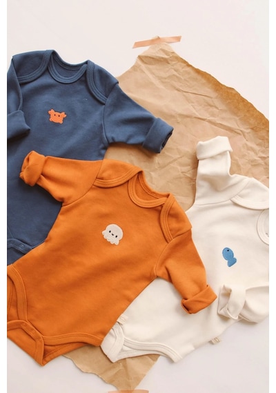 Oh La La Koala 3lü Nakışlı Çıt Çıtlı Uzun Kollu Body Zıbın Set Model 4 Tarçın-indigo-krem