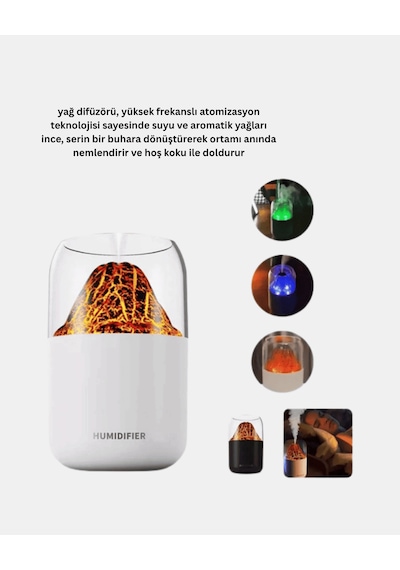 Ultrasonik Aromaterapi Difüzörü, Alev Efektli, Otomatik Kapanma