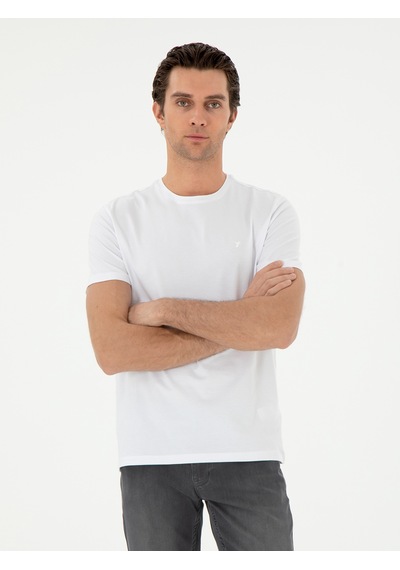 Beyaz Slim Fit Bisiklet Yaka Merserize Basic T-shirt 15841036