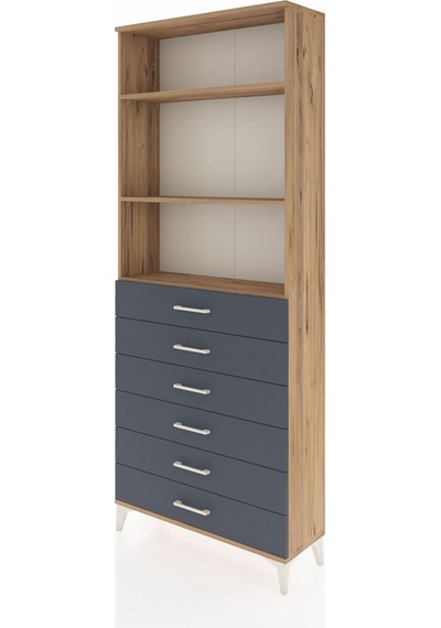 Arges Dolap 3 Raflı 6 Çekmeceli 88x30x221 Çam-antrasit Atlas Çam