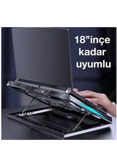 Polham Ultra Sessiz 6 Fanlı Laptop Soğutucu Stand, Led Işıklı Gaming Laptop Soğutucu 6 Kademeli