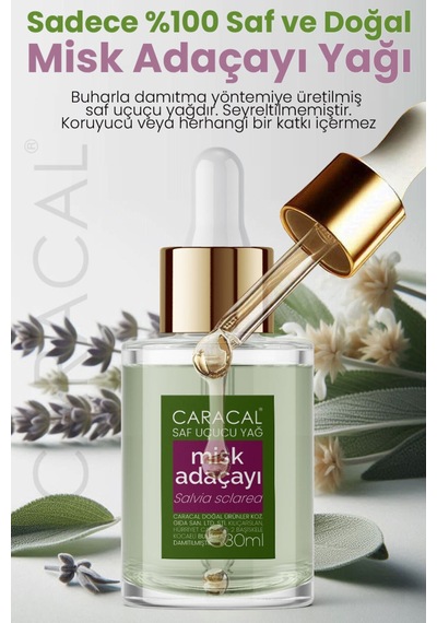 Caracal Saf Misk Adaçayı Yağı Doğal %100 Saf Ada Çayı Yağı Uçucu Katkısız Yağ 30 ML