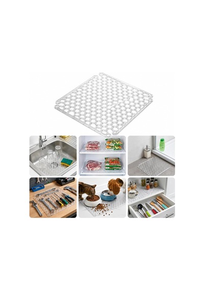 Lexroo Lavabo Kurutma Matı 32x32 Cm, Şeffaf Petek Desenli Buzluk Ve Dondurucu Raf Koruyucu