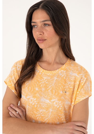 U.S. Polo Assn. Kadın Turuncu Desenli Bisiklet Yaka Tişört 50305761-VR202