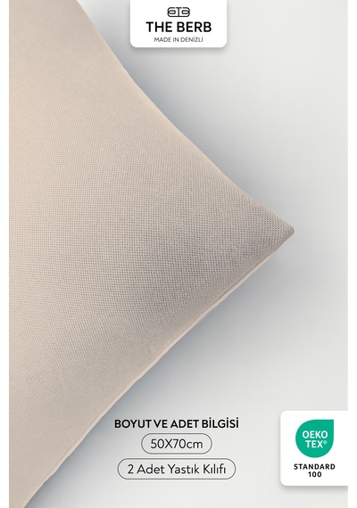 2'li Lakost Örgü Yastık Kılıfı Seti %100 Pamuk 50 X 70 Fermuarlı Bej