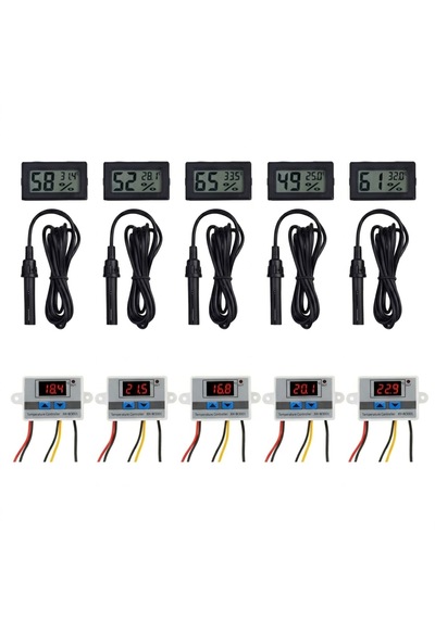 5x Kuluçka Makinesi Seti İçin - 2 Parça Set - W3001 Termostat 220v - Isı Nem Ölçer-4931