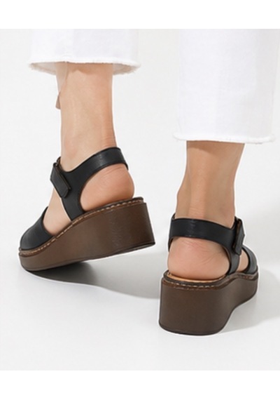 N Napa Shoe Np.1266.siyah Deri Napa Shoe Kadın Hakiki Deri Dolgu Topuk Sandalet Siyah