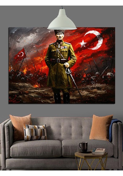 Atatürk Ay Yıldız Bayrak Dekoratif Kanvas - Mdf Ahşap Tablo