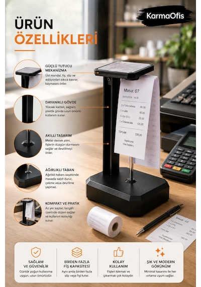 Pos Slip Tutucu Standı Ağırlıklı Masaüstü Fiş Ve Adisyon Tutucu Organizer