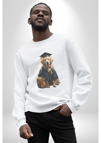 Okula Giden Öğrenci Golden Unisex Beyaz Baskılı Sweatshirt Beyaz