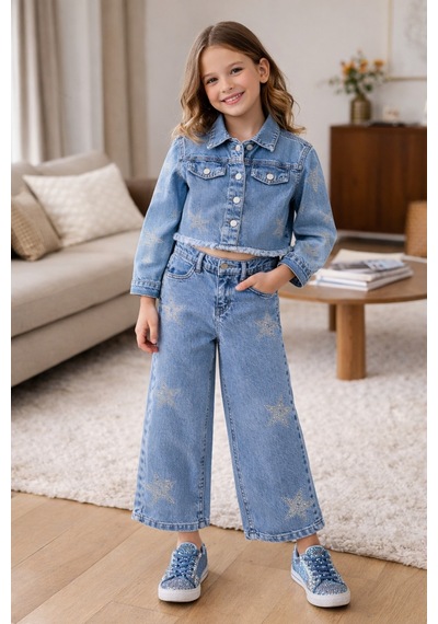 Uğur Bebe Kız Çocuk Mavi Yıldız Taşlı Kot Ceket Pantolon Takım Trend, Şık, Rahat, Yeni Sezon Mavi Mavi Uğur Bebe Kız Çocuk Mavi Yıldız Taşlı Kot Ceket Pantolon Takım Trend, Şık, Rahat, Yeni Sezon Mavi Mavi