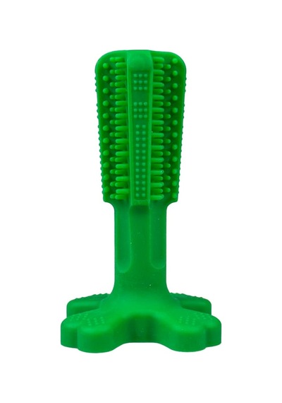 Diş Fırçası Oyuncak S - 12 X 7,6 X 7,6 Cm Yeşil, Tartarı Önlemek İçin 2 Çeşit Oluk, Pençeler Arasında Tutmak İçin Pratik Tasarım, Nane Aromalı Dayanıklı Silikon