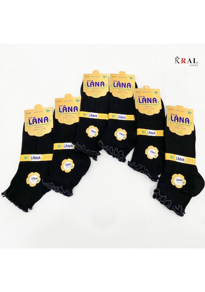 Kral Socks Kadın Bambu Çorap 6 Çift Fırfırlı Patik Kadın Çorap Siyah