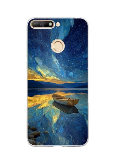 Huawei Y6 2018 - Honor 7a Uyumlu Yıldızlı Gece Ve Kayık Manzaralı Baskılı Silikon Kılıf