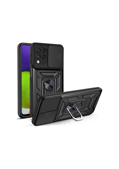 Fibaks Galaxy A22/M22/M32 Uyumlu Kılıf Kamera Korumalı Sürgülü Yüzüklü Armor Military Tank