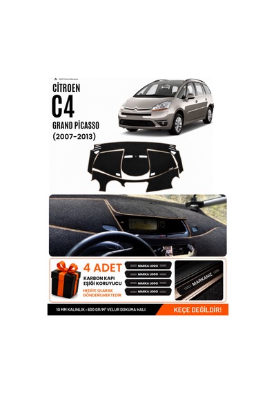 Cıtroen C4 Grand Picasso 2007-2013 Uyumlu Torpido Örtüsü, Torpido Kılıfı - Siyah Bej