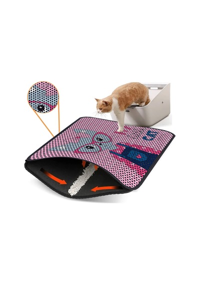 Renkli Desenli Elekli Kedi Tuvalet Önü Paspası 45 X 60 Cm Küçük Pembe - 834019647