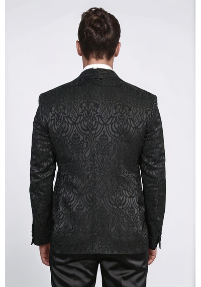 Damask Desenli S Al Yaka Siyah Smokin - Wessi Siyah