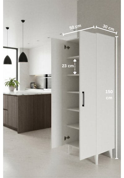 Aruat 6 Raf'lı Mutfak & Banyo Çok Amaçlı Kulanılabilen Kapaklı Dolap Beyaz