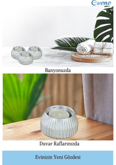 Mumluk Şamdan 3 Adet Tealight Uyumlu Çizgili Model - Gümüş