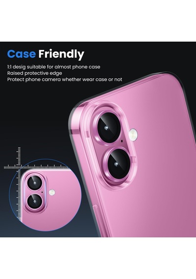 Apple Uyumlu iPhone 16 Plus Raze Metal Kamera Lens Koruyucu Pembe