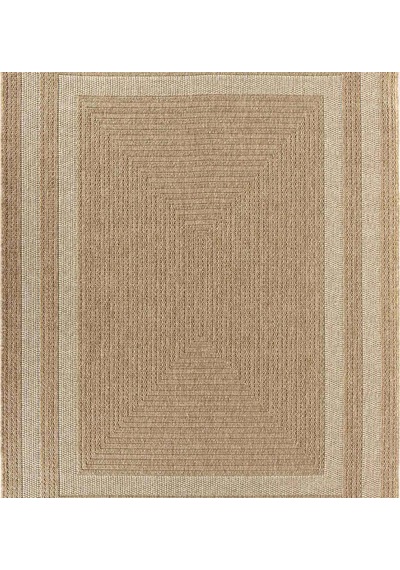 Bej Krem Dikdörtgen Desenli Modern Halı - L668bın Kahve