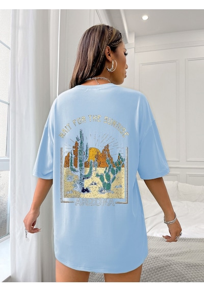 Uyguntarz Unisex Arizona Baskılı Oversize Tshirt Bebe Mavisi