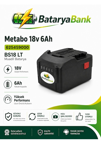 Bataryabank Metabo 625459000 Bs18 Lt  18v 6ah Muadil Matkap Bataryası