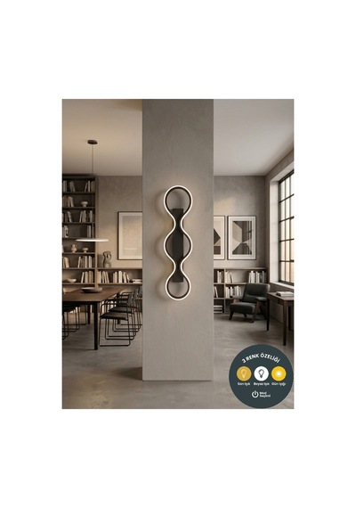 Lumina Loop Siyah Tasarım Dikey Led Aplik Modern Gece Lambası - 3 Renkli 60 Cm