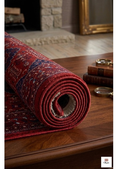 Premium Akrilik Bambu Halı - Kırmızı Klasik Uşak Desenli Salon Halısı 8mm Yumuşak Havlı Dokuma Taban Bordo