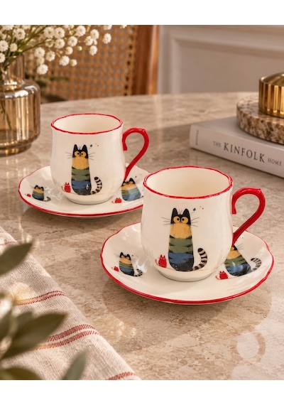 2 Kişilik Meow Porselen Kahve Fincanı Takımı 90 Ml-8012 Çok Renkli