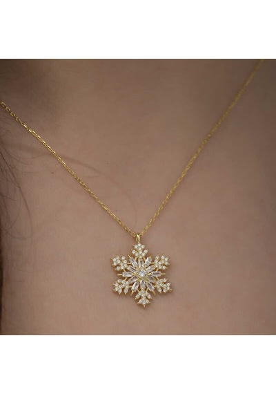 Gümüş Gold Kar Tanesi Kolye Gold