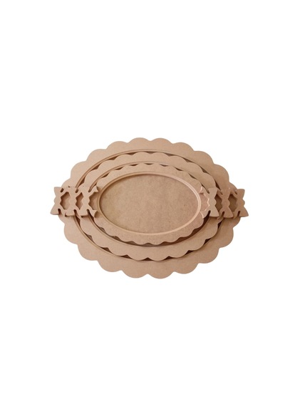 Mdf 3'lü Fiyonklu Oval Tepsi Takımı