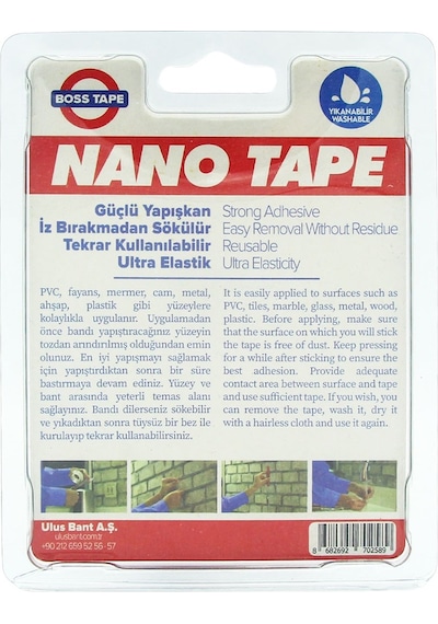 Boss Tape Nano Bant Şeffaf 1 M Yıkanabilir Yeniden Kullanılabilir