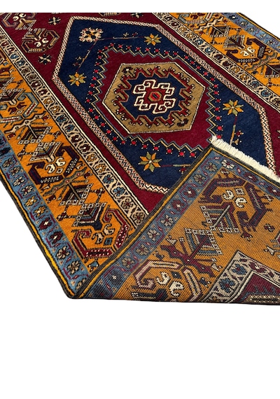 El Dokuması Yahyalı Halısı 107x200 Kök Boyası Safran Sarısı Kırmızı %100 Yün Halı