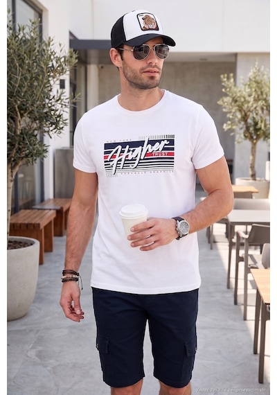Buratti Pamuklu Slim Fit Bisiklet Yaka Baskılı Erkek T Shirt 541Higher Beyaz