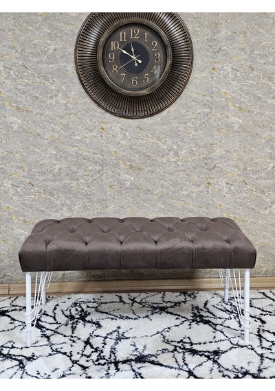 Zafir Beyaz Boyalı Tel Ayaklı 90 Cm Puf Bench - Puf - Bench - Kasalı Oturak - Oturak - Yatak Ucu Puf Kahverengi