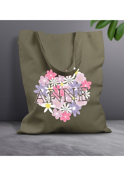 Bk Gift Anneler Günü Tasarımlı Haki Kumaş Bez Çanta, Baskılı Omuz Çantası, Alışveriş Çantası, Anneler Günü Hediyesi, Anneye Hediye-3 Çok Renkli