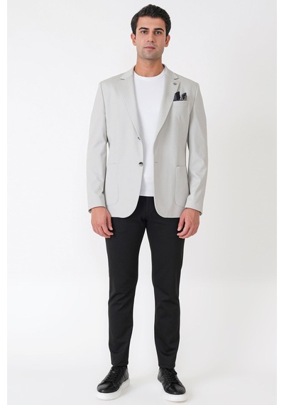 Comfort Fit Çift Yırtmaç Torba Cep Metal Düğmeli Gri Blazer Ceket C 734