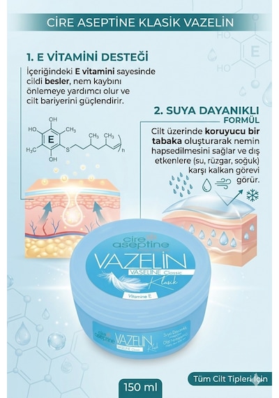 Cire Aseptine Vazelin Klasik 150 Ml 6 Adet