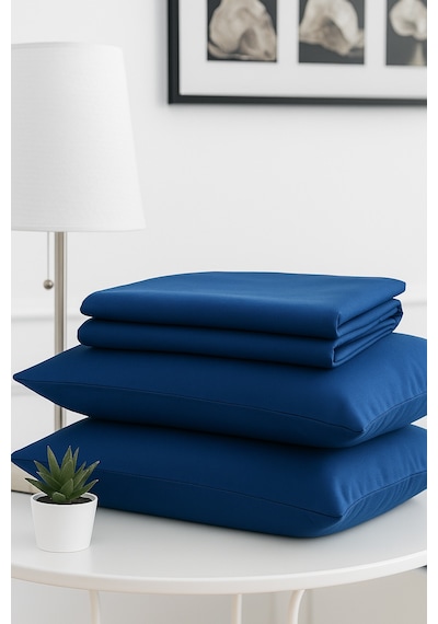 Mirava Premium %100 Pamuk Penye Lastikli Tek Kişilik Çarşaf Takımı 1 Yastık Kılıfı Dahil Lacivert 120x200cm Lacivert