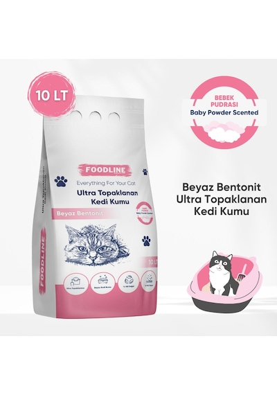 Foodline Bebek Pudrası Kokulu İnce Taneli Bentonit Topaklaşan Kedi Kumu 2 x10 L