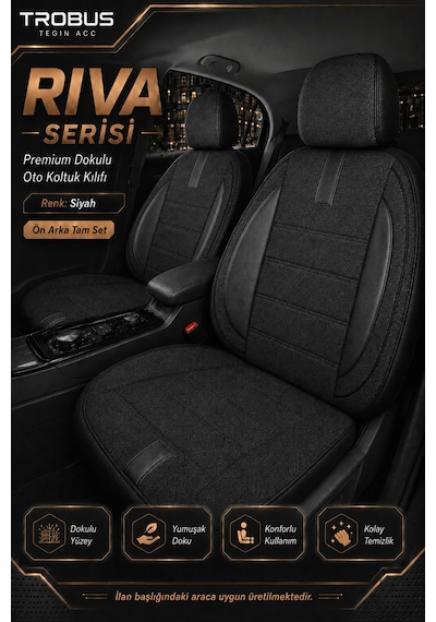 Citroen Berlingo 2004-2018 Uyumlu Riva Serisi 2+1 Ticari Siyah Ortopedik Koltuk Kılıfı