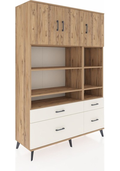 Hyperion Dolap 10 Raflı 4 Çekmeceli 3 Kapaklı 132x44x195 Çam-... Çam