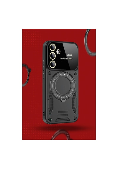 Samsung Uyumlu Galaxy S24 Fe Kılıf Joy Lens Standlı Kapak - Kırmızı Kirmizi