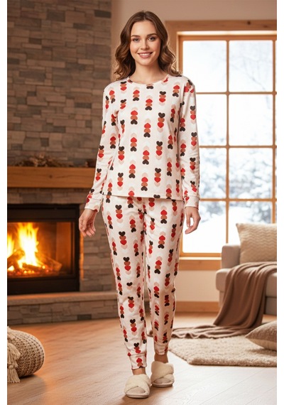 Remsa Kadın Kalp Desenli Comfort Pijama Takımı 0510 Toz Pembe Toz Pembe