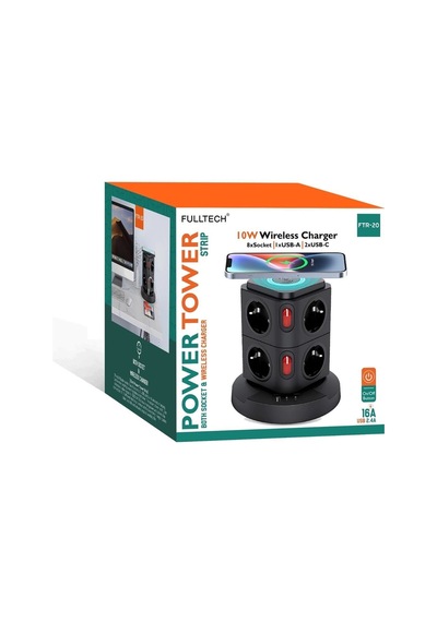 Akım Korumalı 2.4a Kule Priz Kablosuz Şarj İstasyonu 8x Soket 2x Usb Wireless Kablolu Priz Çoğaltıcı