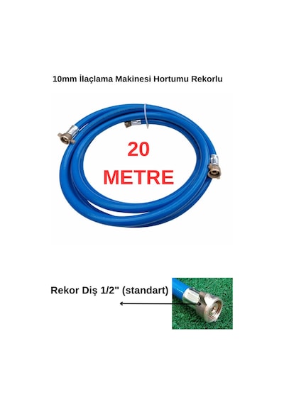 Rekorlu Basınçlı İlaçlama Hortumu -1/2" Yarım Parmak Dişli - 20 Metre - Hortum 3/8" 10mm Yüksek Kalite - 90 Bar