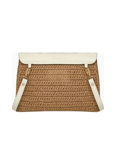 Strathberry Stylist Crossbody Raffia Ve Vanilya Dana Deri Lüks Çanta, Günlük Ve Gece Kullanım Omuz Çantası Krem